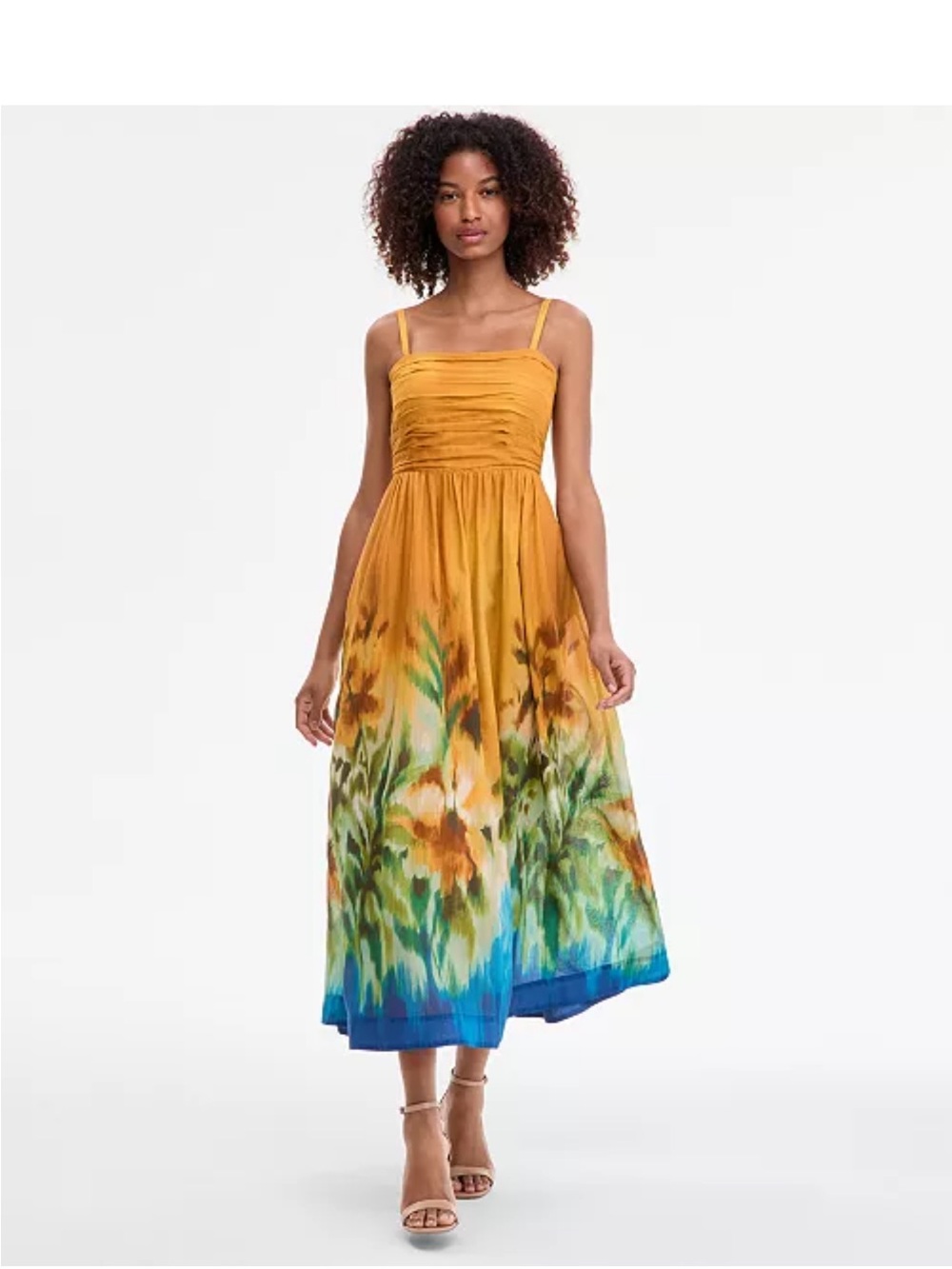 Tahari ASL Women's Ruched-Bodice Border-Print Midi Dress sz 4 NWOT